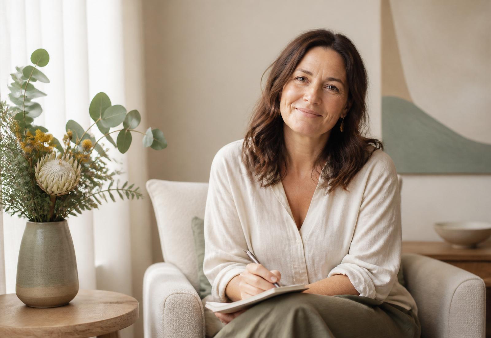 A Karuna clinician in a calm, sunlit consultation space